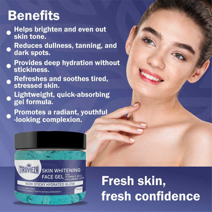 Trovieza Skin Whitening & Brightening Face Gel for Hydrated natural Glow, with Vitamin C, B5 & Hyaluronic, Non sticky, for all skin type, 100gm